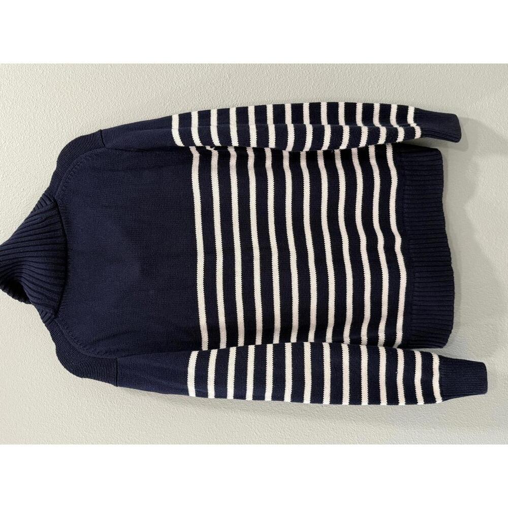 J. Crew 100% Cotton shawl-collar sweater in stripe; Navy & Blue, Men's Medium - Picture 6 of 6